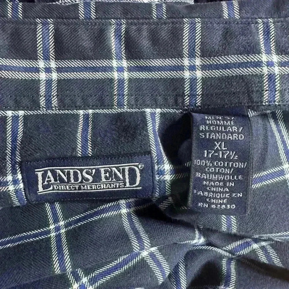 Lands End Men's Traditional Fit Flagship Flannel Shirt - Navy Plaid - Size XL - Picture 6 of 6